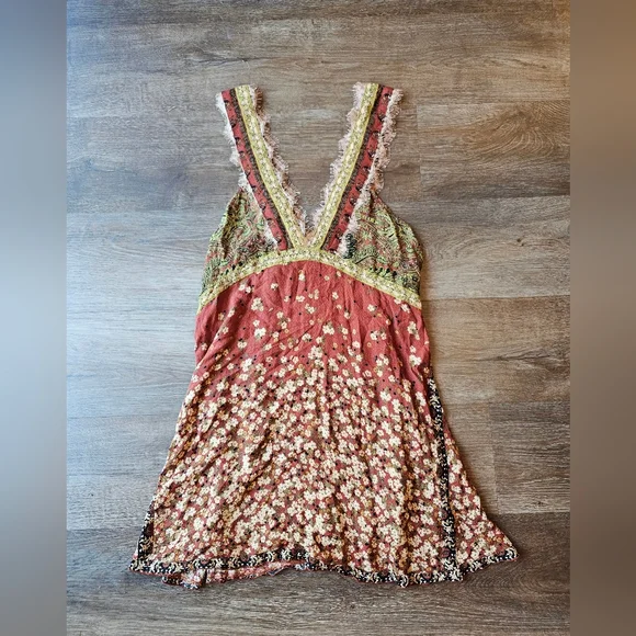 Free People East Willow Trapeze Slip Boho Mini Dress Bohemian Paisley Womens M - Picture 10 of 13